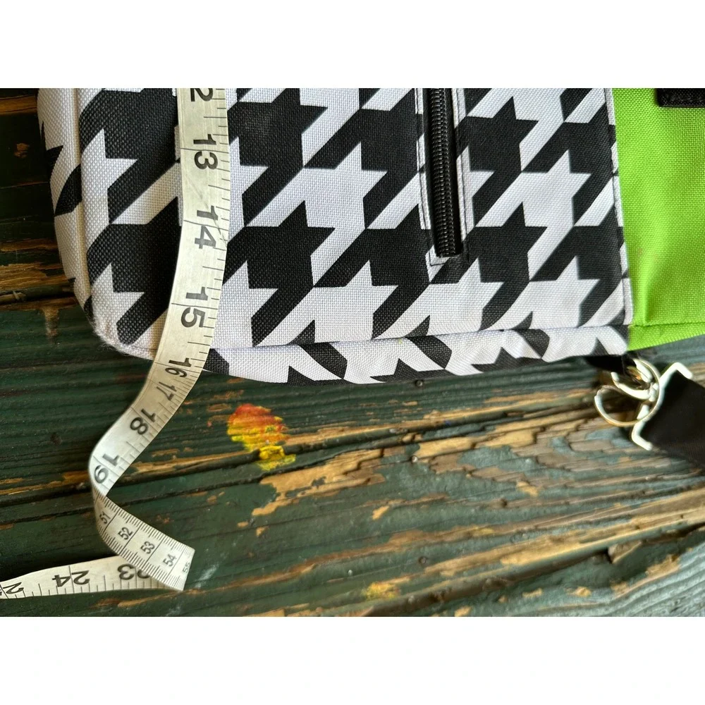 Jackie Lime Green Black Houndstooth Laptop Messenger Bag Crossbody‎ Tech Case